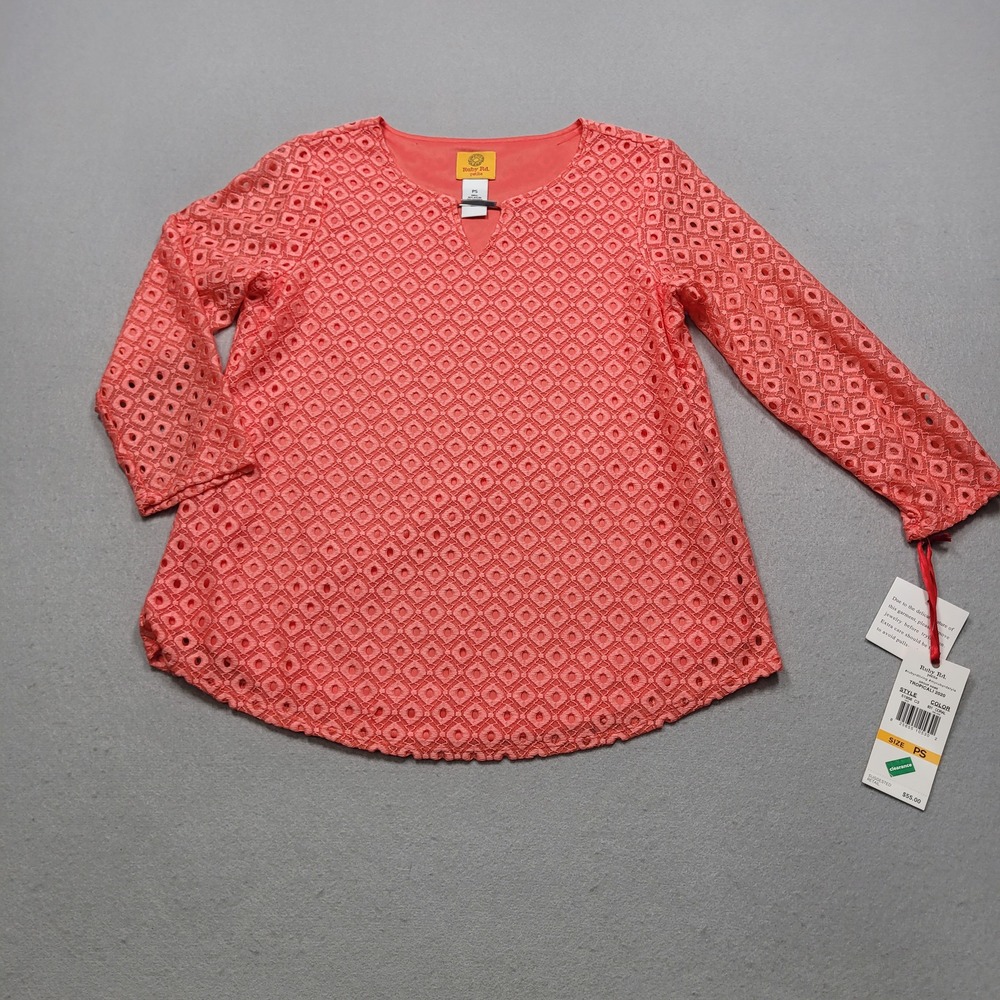 Ruby Rd Petite Coral Eyelet 3/4 Sleeve V-Neck Blouse Top PS 51956 C3